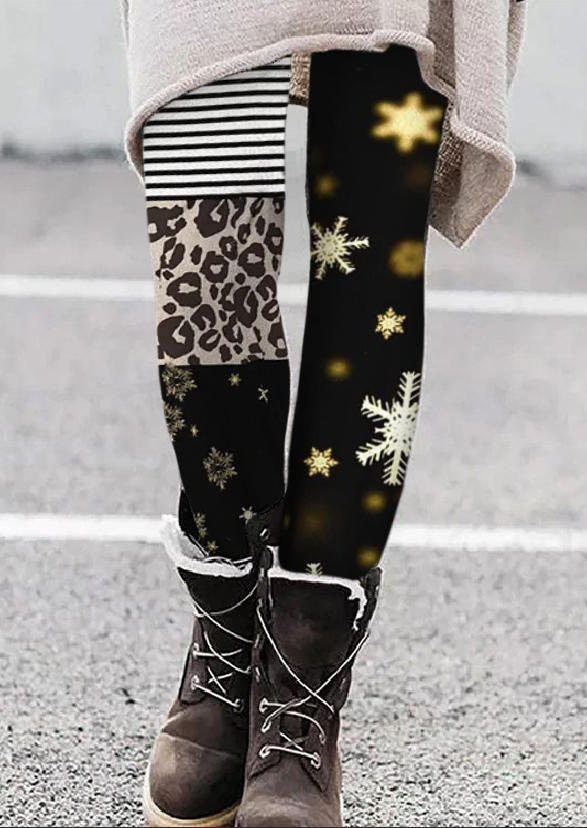 

Christmas Snowflake Leopard Striped Skinny Leggings, Multicolor, SCM021682