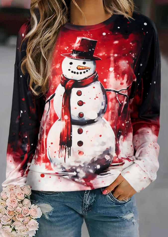 

Christmas Snowman Pullover Sweatshirt, Multicolor, SCM021193