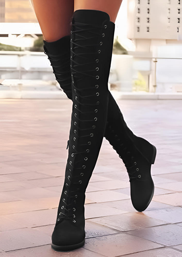 

Lace Up Over Knee Extra Long Boots - Black, SCM021204