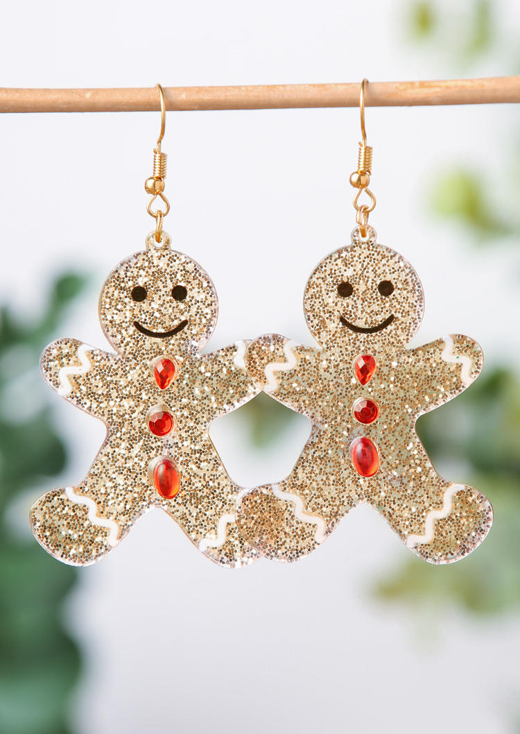 

Christmas Glitter Gingerbread Man Earrings, Gold, SCM021471