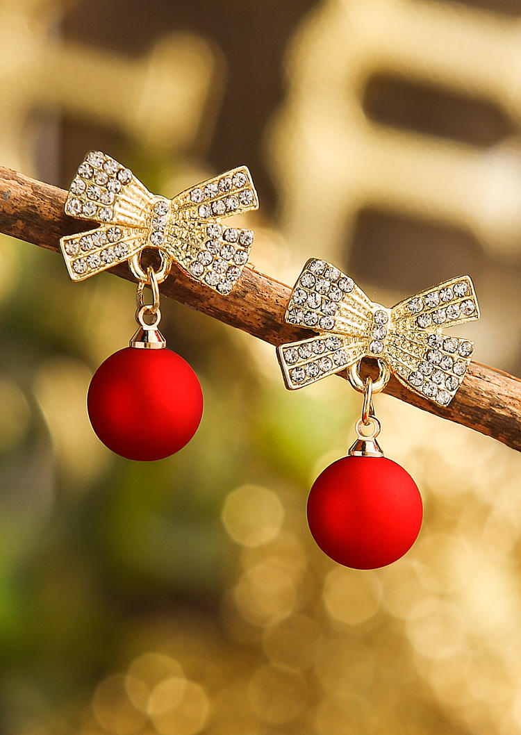 

Christmas Bowknot Rhinestone Earrings, Red, SCM021473