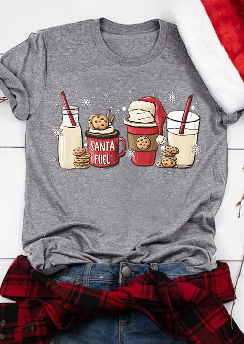 Christmas Milk Cookies Coffee T-Shirt Tee - Gray