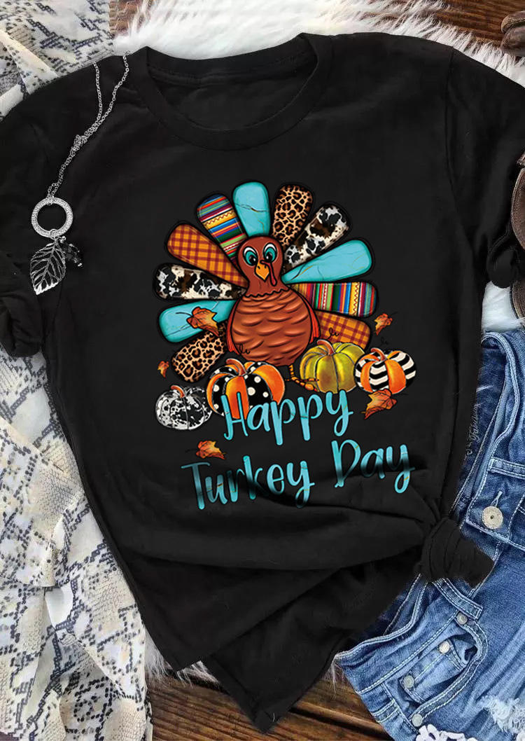 

Happy Turkey Day T-Shirt Tee - Black, SCM021713