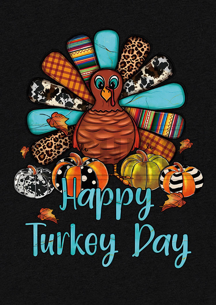 Happy Turkey Day T-Shirt Tee - Black