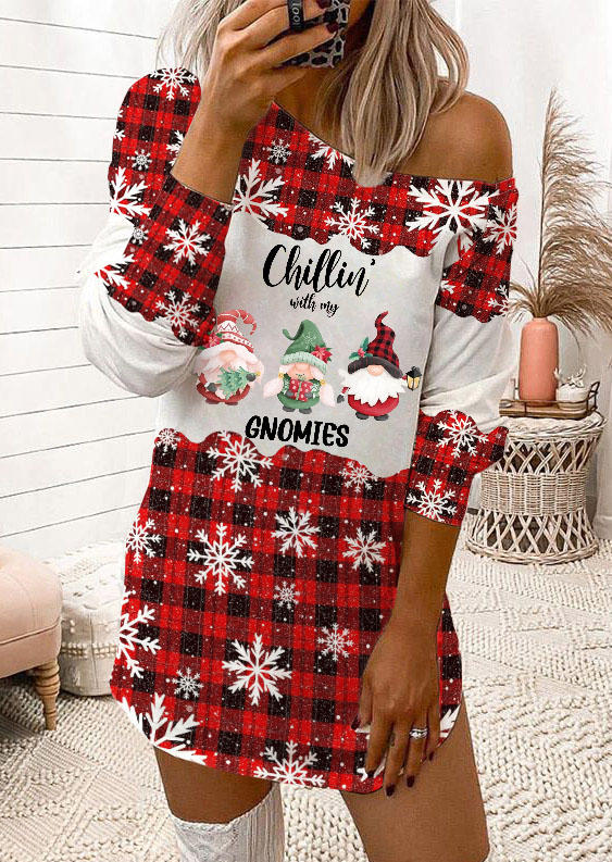 

Christmas Plaid Snowflake Dot Gnome Sweatshirt Dress, Multicolor, SCM021512