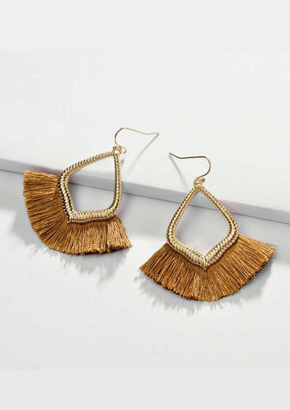 

Tassel Hollow Out Alloy Earrings, Brown, SCM021602