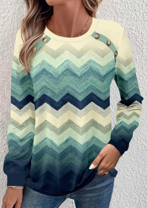 

Zigzag Geometric Button Sweatshirt, Multicolor, SCM021697
