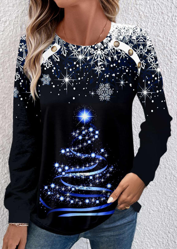 

Christmas Tree Snowflake Glitter Sweatshirt, Multicolor, SCM021741