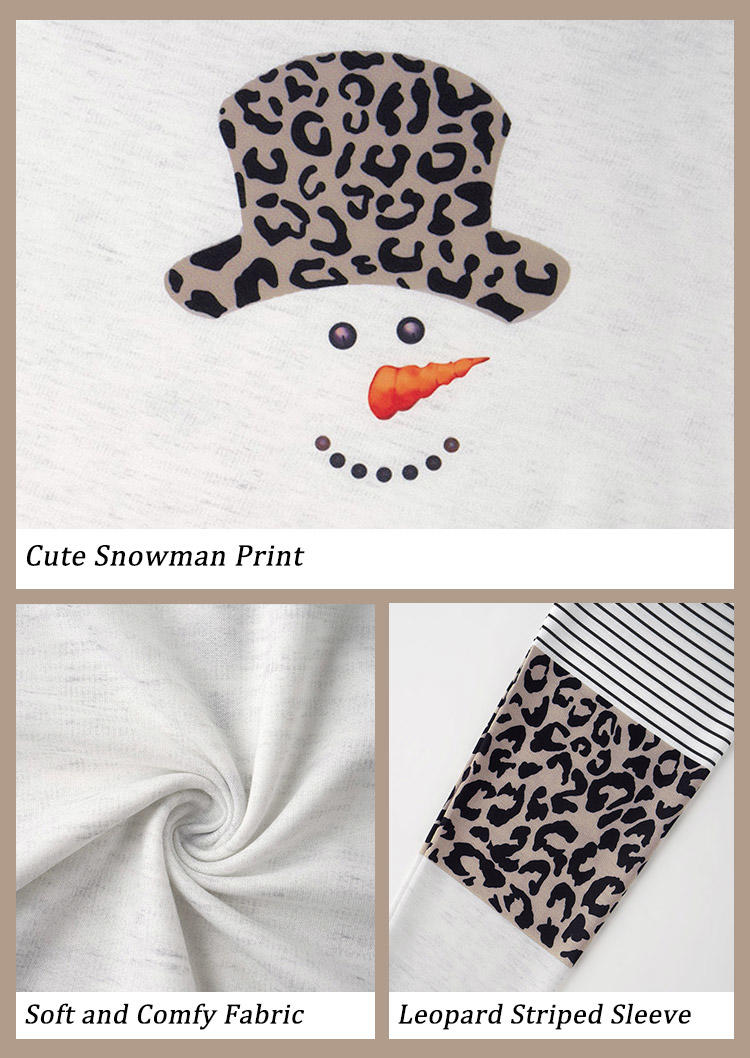 Christmas Snowman Striped Leopard T-Shirt Tee - White