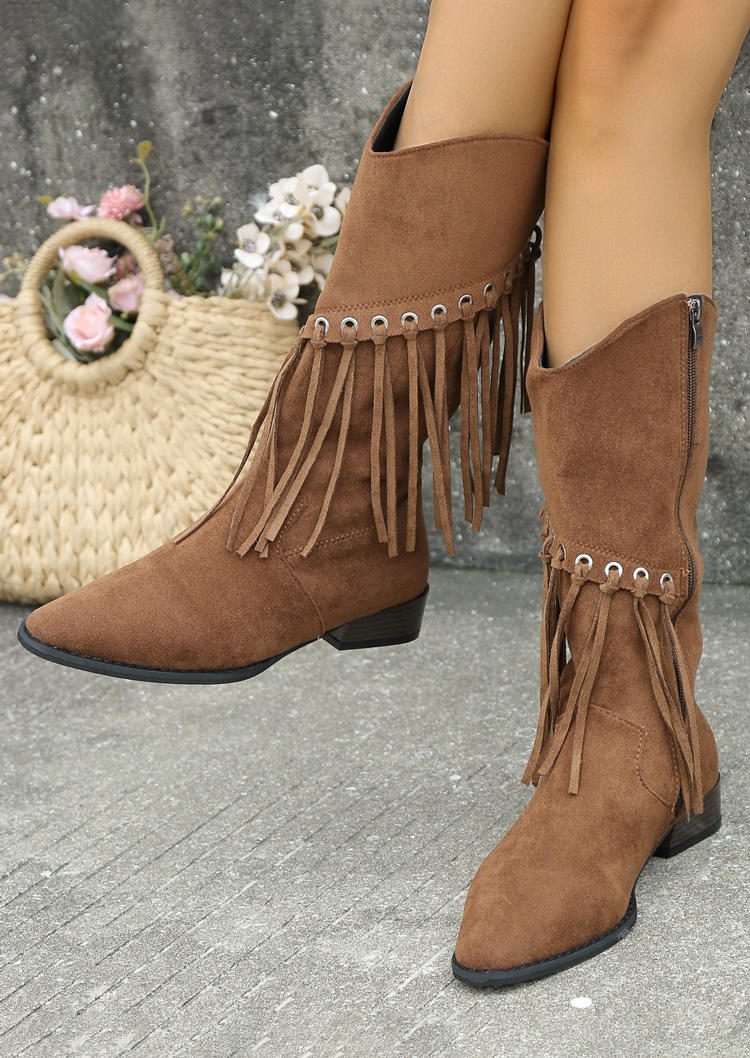 

Tassel Zipper Western Boots - Brown, SCM021469