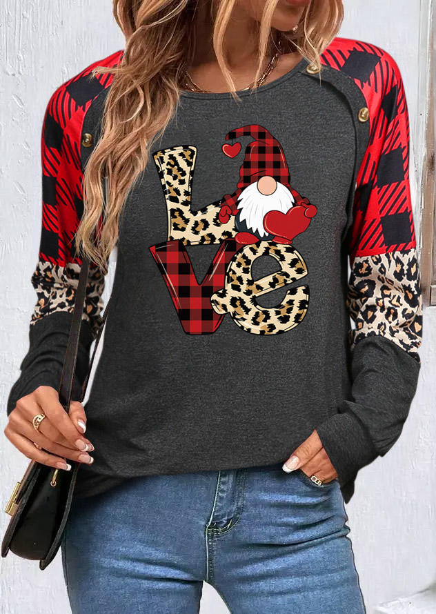 

Christmas Love Plaid Leopard Santa Claus Sweatshirt - Gray, SCM021629