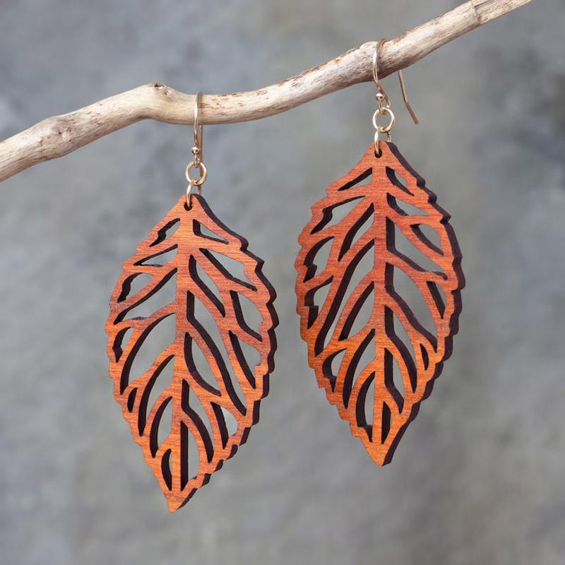 Leaf Hollow Out Wooden Earrings