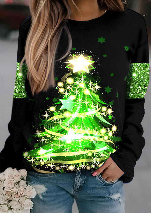 

Christmas Tree Glitter Sweatshirt - Black, SCM021740