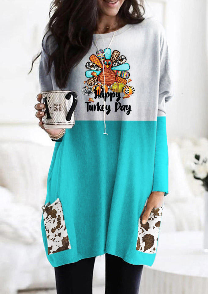 

Thanksgiving Happy Turkey Day Serape Striped Leopard Mini Dress, Multicolor, SCM021751