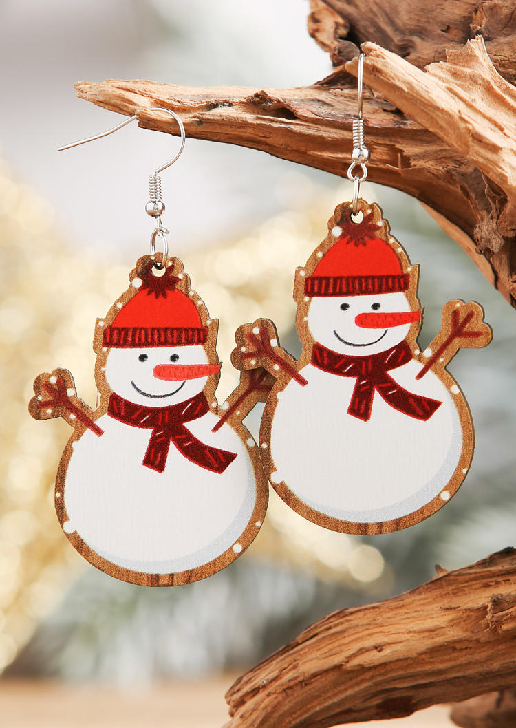 

Christmas Snowman Wooden Earrings, Multicolor, SCM021656