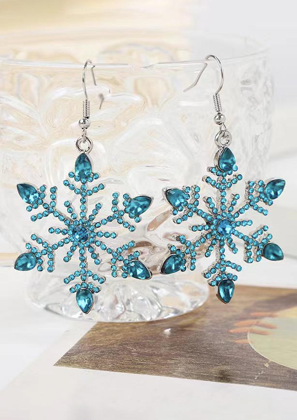 

Sparkling Rhinestone Snowflake Earrings, Blue, SCM021657