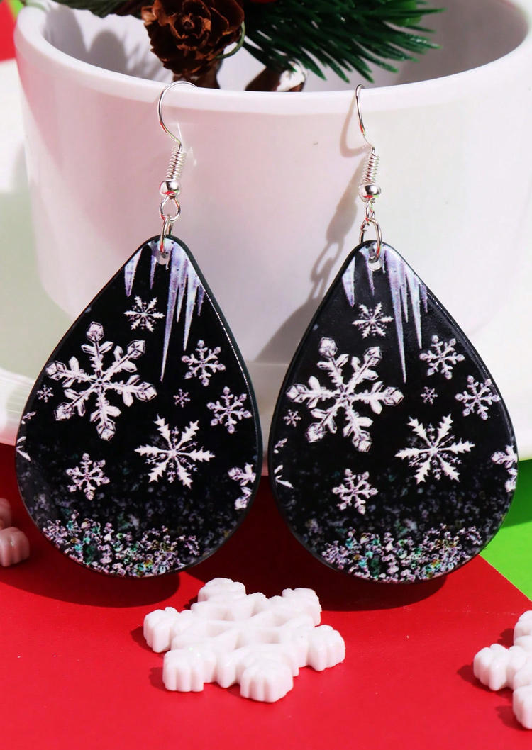 

Christmas Snowflake Glitter Water Drop Earrings, Black, SCM021658