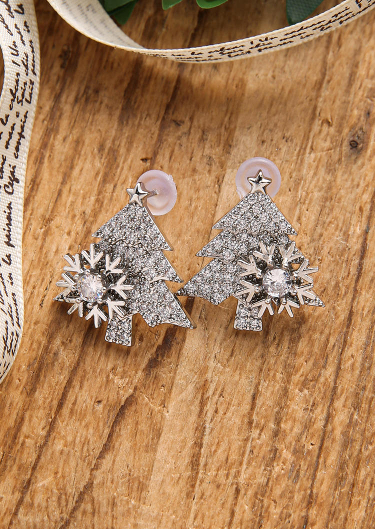 

Christmas Tree Rhinestone Stud Earrings, Silver, SCM021707