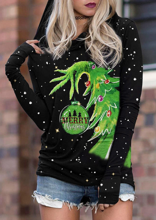 

Merry Christmas Tree Glitter Hoodie - Black, SCM021756