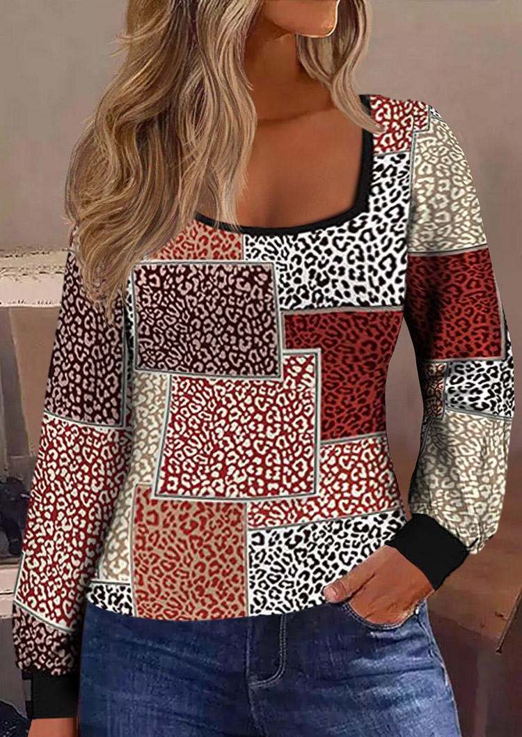 

Colorful Leopard Long Sleeve Blouse, Multicolor, SCM021761