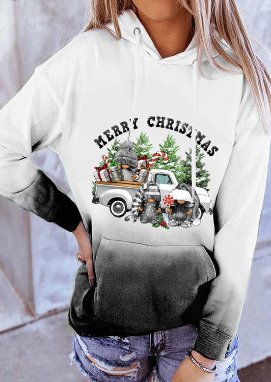 

Merry Christmas Gnome Drawstring Kangaroo Pocket Hoodie - White, SCM021510