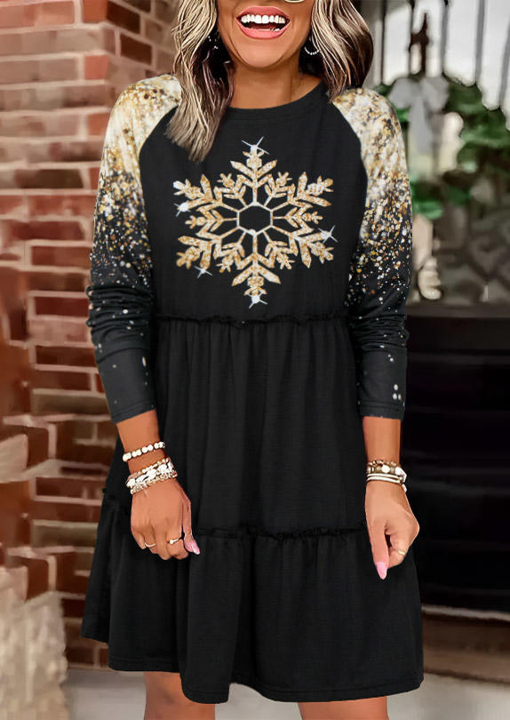 

Christmas Snowflake Glitter Mini Dress - Black, SCM021677