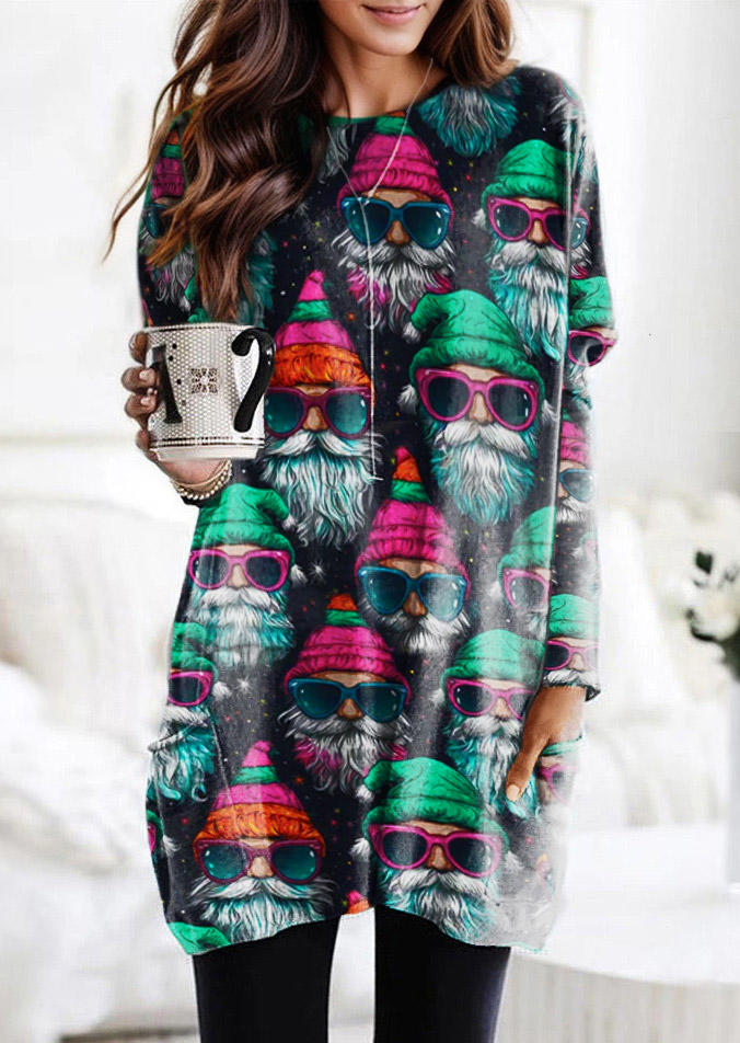 

Christmas Santa Claus Pocket Mini Dress - Black, SCM021689