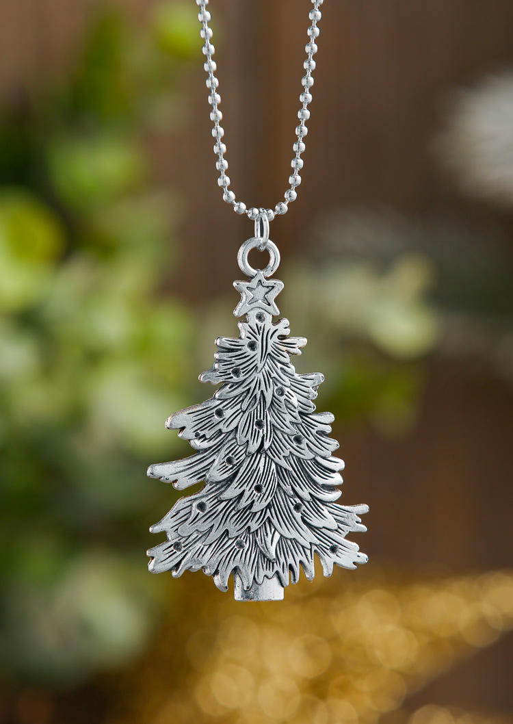 

Christmas Tree Alloy Pendant Necklace, Silver, SCM021710