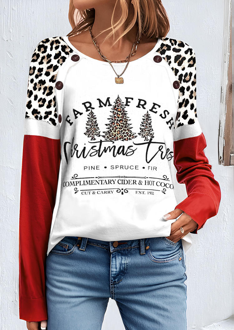 

Christmas Tree Leopard Button Sweatshirt, Multicolor, SCM021758