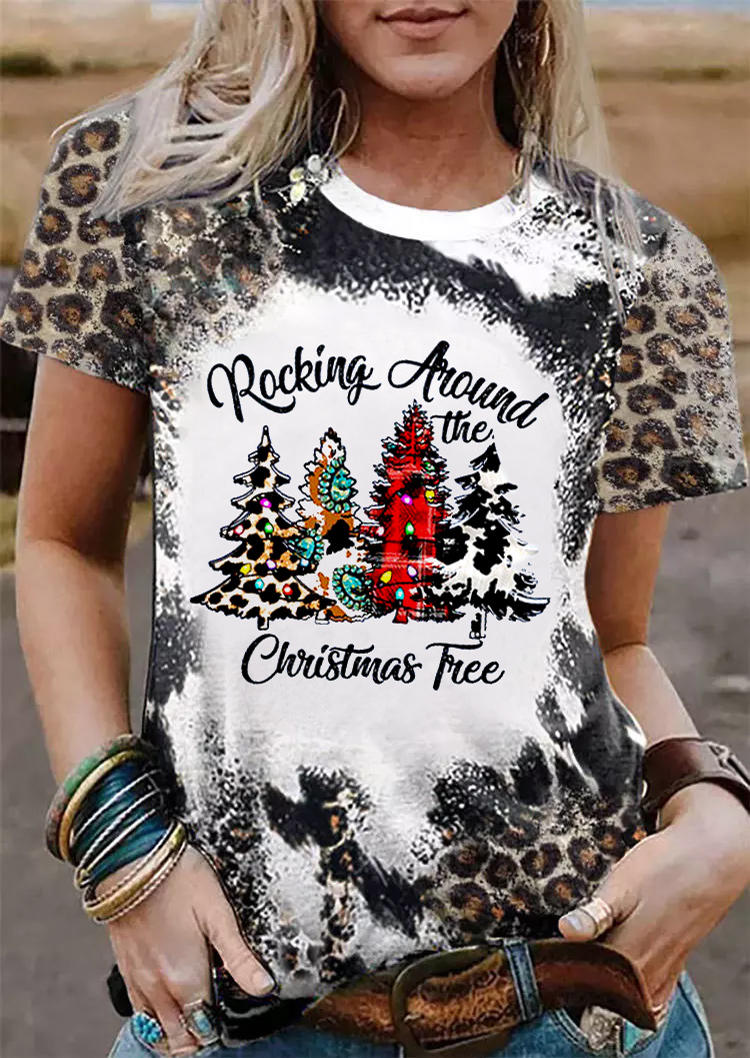 Rocking Around The Christmas Tree Leopard T-Shirt Tee