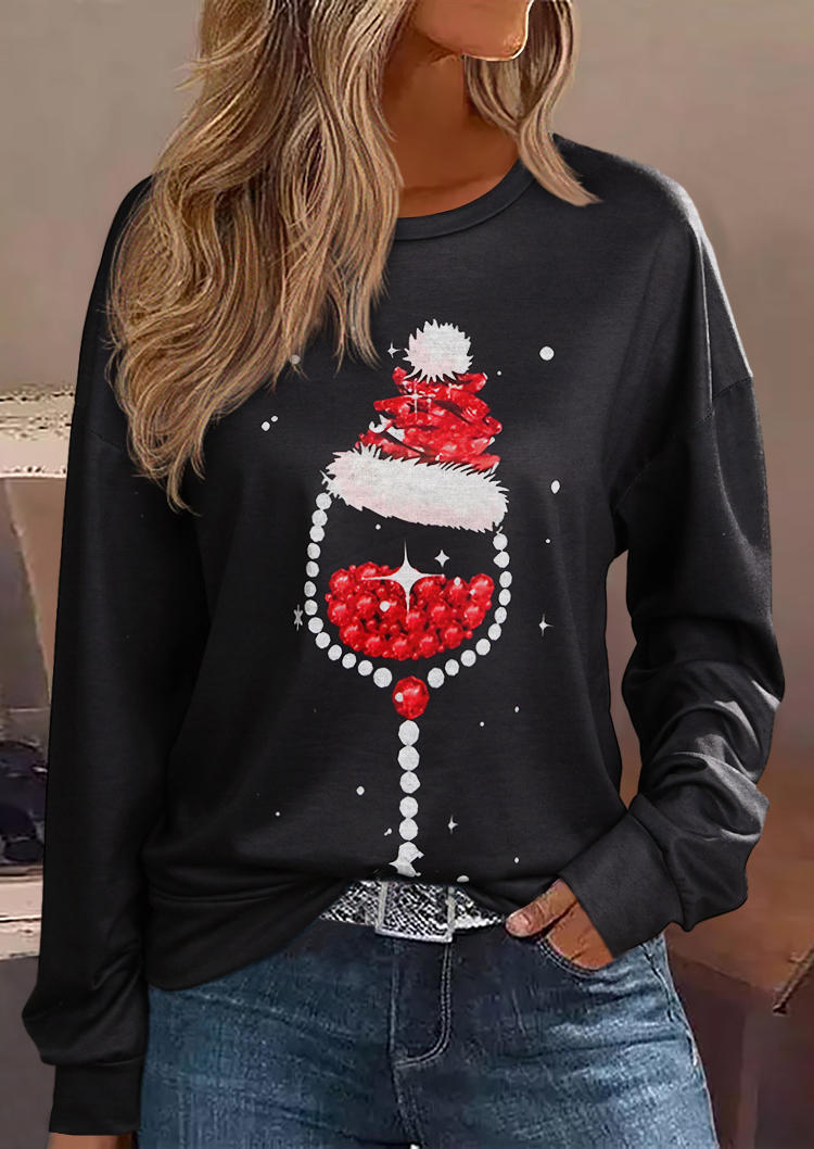 

Christmas Wine Glass Glitter Sweatshirt - Black, SCM021361