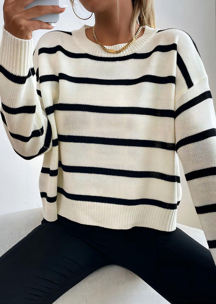 

Striped Drop-shoulder Knitted Sweater, Multicolor, SCM021753