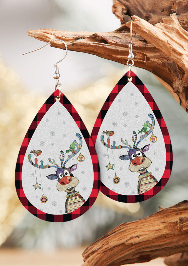 

Christmas Reindeer Snowflake Plaid Water Drop Earrings, Multicolor, SCM021777