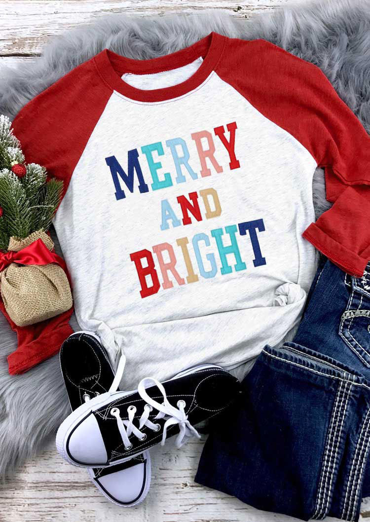 

Merry And Bright Raglan Sleeve T-Shirt Tee, Multicolor, SCM021849