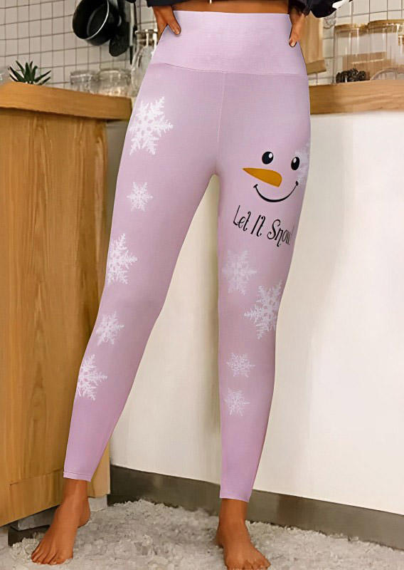 

Christmas Let It Snow Snowman Snowflake Leggings - Pink, SCM021533