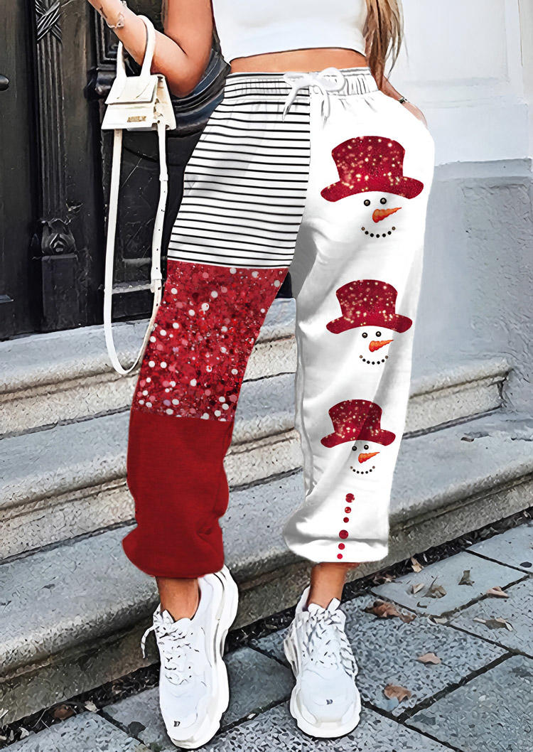 

Christmas Snowman Striped Glitter Sweatpants, Multicolor, SCM021683