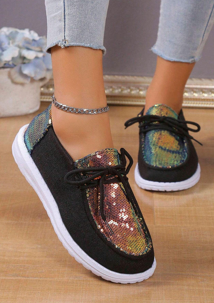 

Sequined Slip On Flat Sneakers - Black, SCM021727