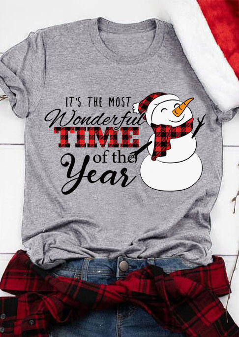 

Christmas It' The Most Wonderful Time Of The Year Snowman T-Shirt Tee - Gray, SCM021768