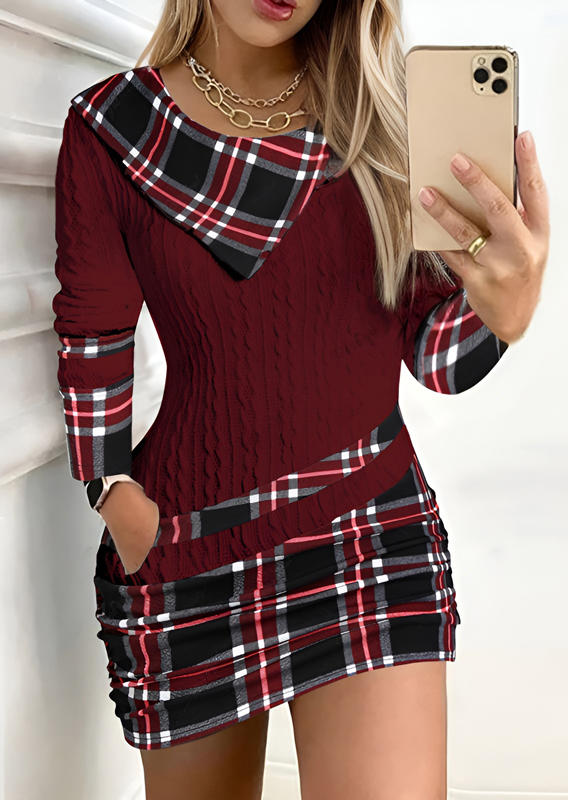 

Plaid Textured Pocket Mini Dress - Red, SCM021830