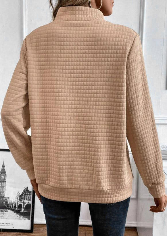 Plaid Button Concise Sweatshirt - Khaki