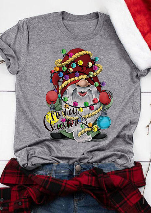 

Chrstmas Gnome Lanterns O-Neck T-Shirt Tee - Gray, SCM021863