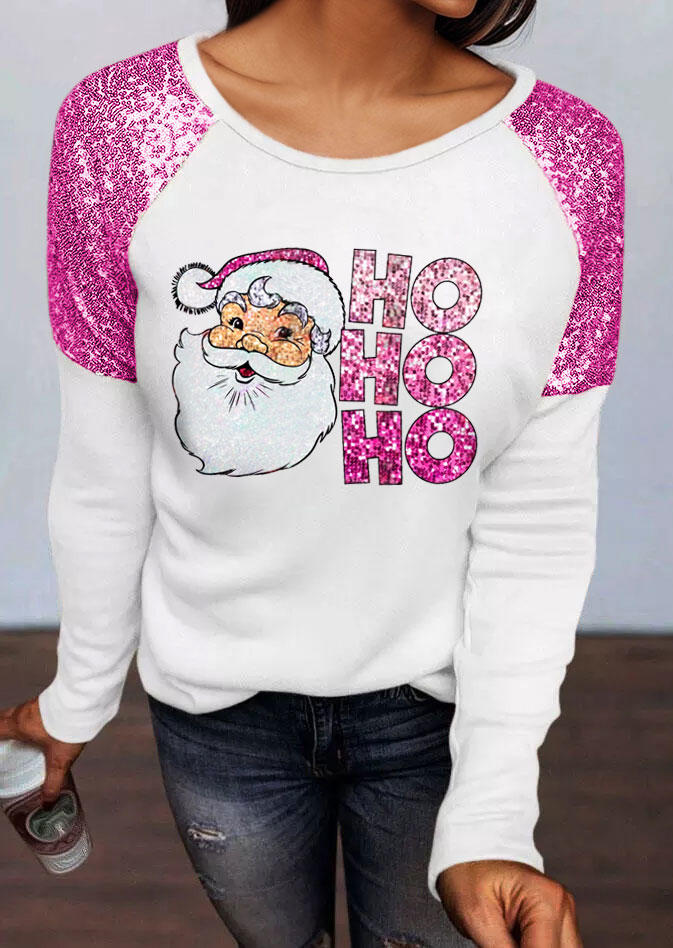 

Hohoho Christmas Santa Sequined Blouse - Pink, SCM021929