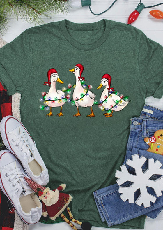 

Christmas Funny Duck Lantern T-Shirt Tee - Dark Green, SCM021941