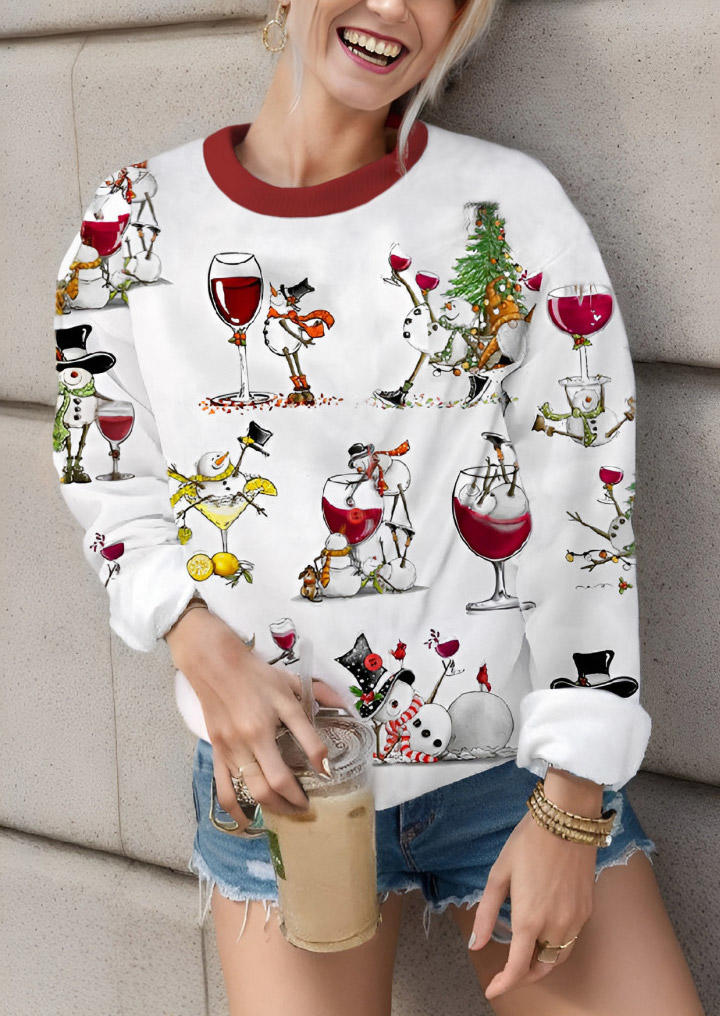 

Christmas Snowman Wine Glass Pullover Sweatshirt, Multicolor, SCM021546