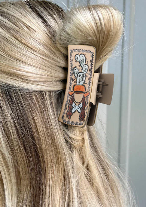 

Cactus Steer Skull Cowgirl Western Hair Clips, Apricot, SCM021818