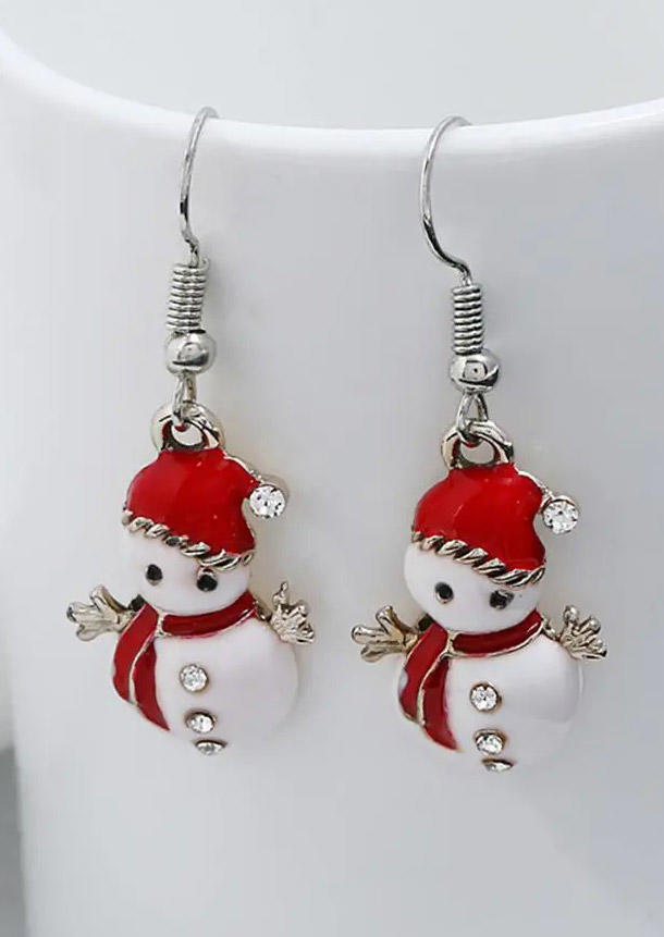

Christmas Snowman Rhinestone Cute Earrings, White, SCM021820