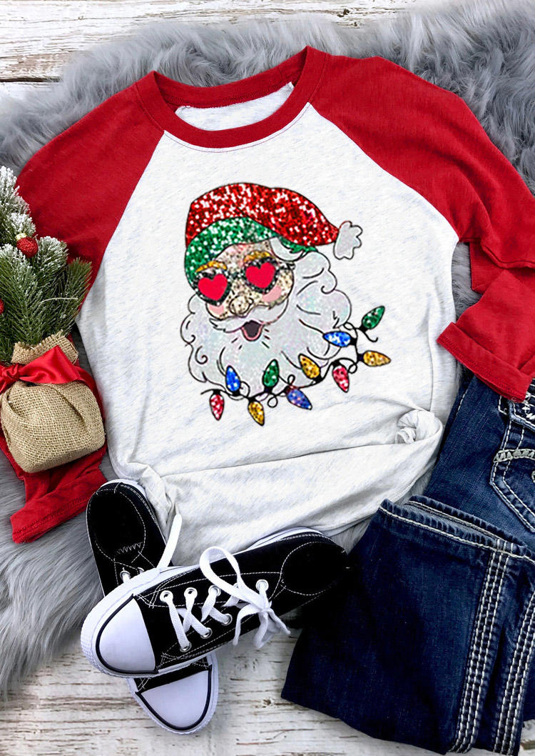 

Faux Glitter Merry Christmas Santa Lights T-Shirt Tee - Red, SCM021887