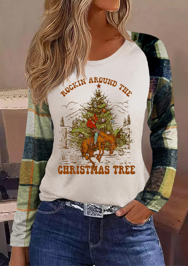 

Rockin Round The Christmas Tree Plaid T-Shirt Tee, Multicolor, SCM021924