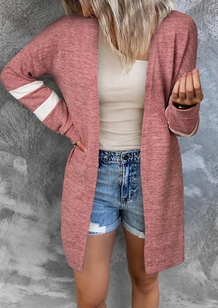 Striped Long Sleeve Cardigan - Pink