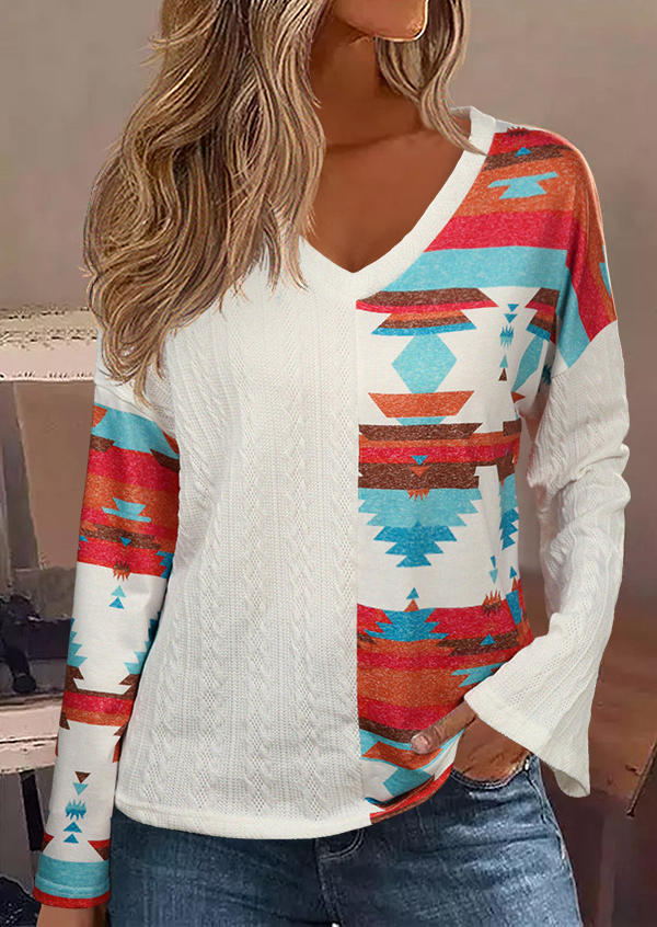 

Aztec Textured Color-Blocked Drop Shoulder Blouse, Multicolor, SCM021854